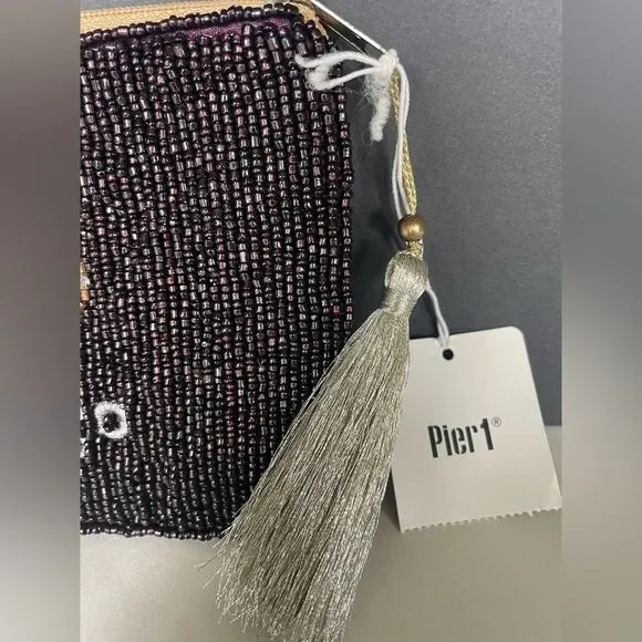 NWT Pier One Virgo Beaded Coin purse with zipper, tassel, & embroidered “Virgo” - Picture 2 of 8